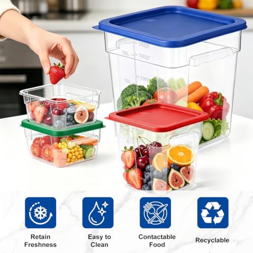 4Pack - 8QT Food Storage Containers with Lids & Handles, Polycarbonate Clear Airtight Food Container with Scale Marks for Bread Proofing, Flour, Commercial Grade, Restaurant & Kitchen, Square, Red - Image 4