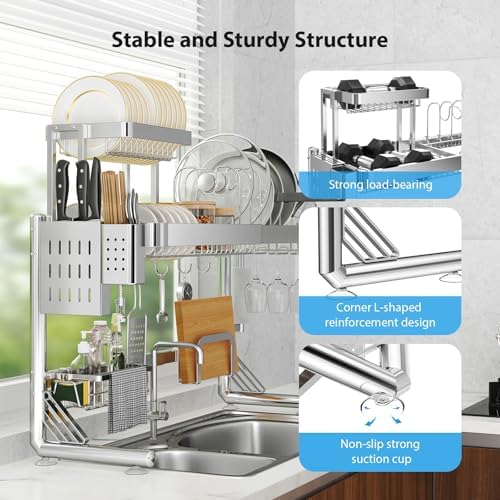 Upgrade 3 Tier Over Sink Dish Drying Rack Adjustable Width - Image 3
