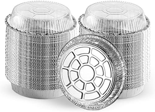 MontoPack 9” Round Aluminum Foil Pans with Clear Lids | Disposable Containers with Straight Walls for Storing, Baking, Meal Prep & Reheating | Freezer & Oven Safe, Recyclable (100 Pack) by MontoPack