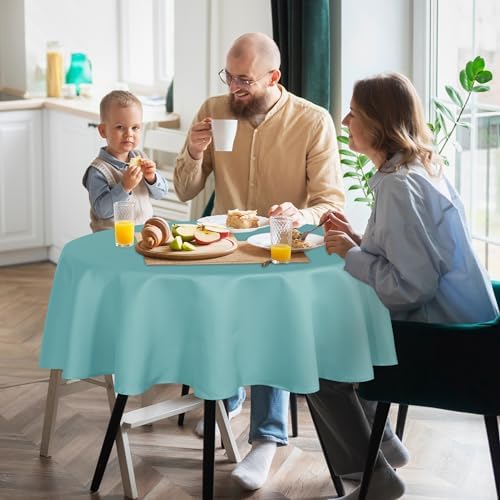 sancua Turquoise Round Tablecloth 60 Inch Diameter for 20-48 Inch Tables - Image 4