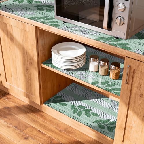 FIFTY FEET Green Leaves Shelf Liner for Kitchen Cabinets, 12 x 120 Inch x 10 Roll Non Adhesive Non Slip Drawer Liner, Washable Cabinet Liner for Shelves & Drawers - Image 3