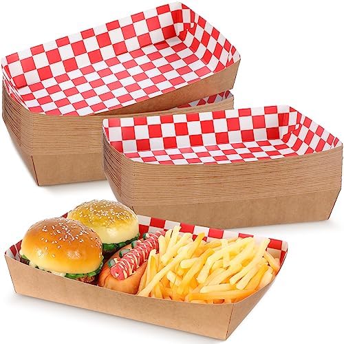 Disposable Red White Checkerboard Paper Food Trays 5 lb Heavy Duty Kraft Paper Food Serving Boats 10.2 x 7.1 x 2 Inch Nacho Taco Hot Dog Chips Snack Hamburger Holder for Party Restaurant (60 Pcs) by Norme
