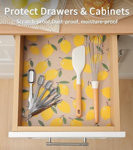 Cooyes Shelf Liner, Non-Adhesive Cabinet Liners for Kitchen Drawers, Shelves, Refrigerator, Pantry Storage, Bathroom Closet, Fridge, Durable Waterproof EVA Mats(11.8" W x 118" L, Yellow Lemon) - Image 2