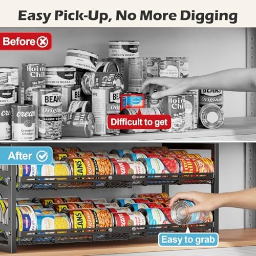 iSPECLE Can Storage Organizer Pantry - Expandable Width, Holds 96 Cans | Adjustable Width for Soda and Food Cans, For Pantry Shelf Storage & Easy Restocking, Self-Rolling Stackable Metal Rack - Image 5