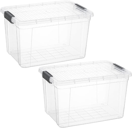 Superio Clear Storage Boxes with Lids, 14.25 Quart Plastic Container Bins for Organizing, Stackable Crates, BPA Free, Non Toxic, Odor Free, Organizers for Home, Office, School, and Dorm