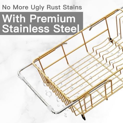 MAJALiS Gold Dish Drying Rack Over The Sink with Utensil Holder - Image 4