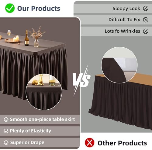PARTISKY 1 Pack Chocolate Tablecloths for Rectangle Tables 4ft, Wrinkle Resistant Spandex Table Cover Fitted Stretch Table Cloth with Pleated Ruffle Skirts for Party Banquet Dining Birthday Wedding - Image 2