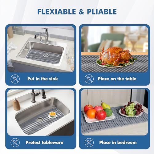 Bestjing Silicone Sink Protectors for Kitchen Sink, 28.3"x 15.7" Rear Drain - Image 5
