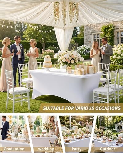 Fixwal 6 Pack White Spandex Tablecloth 8 Foot Fitted Table Cover - Image 7