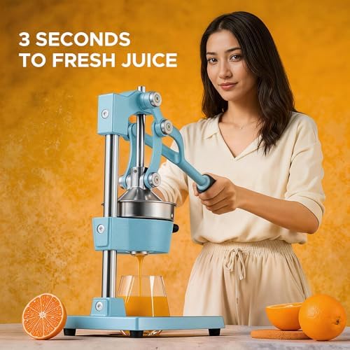 CO-Z Manual Citrus Juicer, Heavy-Duty Manual Juicer with Conical & Flat Pressure Plates, Professional Lemon Squeezer for Orange Pom Lime Lemon Juice, Dishwasher Safe Juice Press, Blue - Image 3
