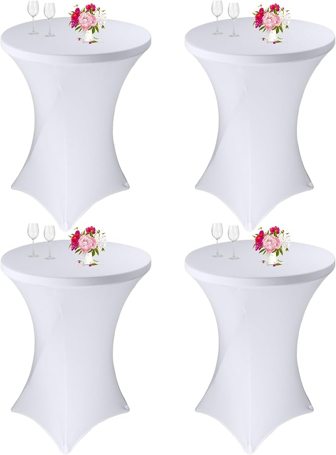 4 Pack Cocktail Spandex Tablecloth 32"x43" Cocktail Table Cover Fitted High Top Round Table for Bar Wedding Birthday Party Banquet (White) by JALANCY