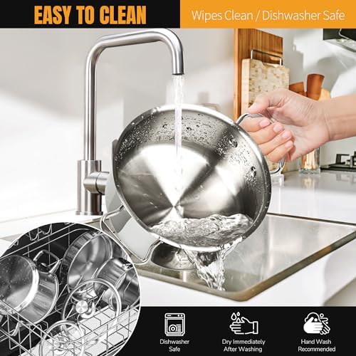 Aufranc Stainless Steel pots and pans set, 6 Piece Nonstick Kitchen Induction Cookware Set,Works with Induction/Electric and Gas Cooktops, Nonstick, Dishwasher (Pack of 2) - Image 6