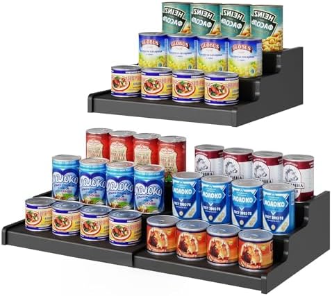 3-Tier Expandable Bamboo Can Organizer for Pantry, Holds 24 Cans, Black | Adjustable Can Storage Rack for Pantry, Can Holder for Kitchen Cabinets, Canned Food Soda Organizer, Black (Patent Pending) by NuoyuanShen