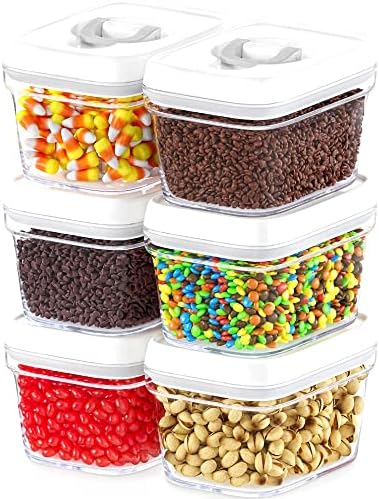 DWËLLZA KITCHEN Airtight Food Storage Containers with White Lids – 0.4L 6 Pc Clear Plastic Kitchen canisters Pantry Organization for Spices, Candy, Nuts, BPA-Free, Keeps Food Fresh & Dry by DW%C3%8BLLZAKITCHEN