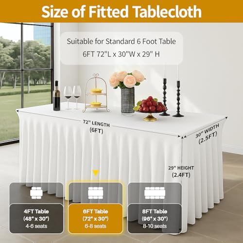 Deep Dream 2 Pack White Spandex Table Covers 6 Foot, Fitted Stretch Tableclothes 30x72 Inch, Wrinkle Free 6FT Fitted Table Clothes with Skirt for Party, Banquet, Wedding and Events - Image 3