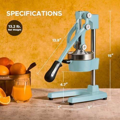 CO-Z Manual Citrus Juicer, Heavy-Duty Manual Juicer with Conical & Flat Pressure Plates, Professional Lemon Squeezer for Orange Pom Lime Lemon Juice, Dishwasher Safe Juice Press, Blue - Image 2