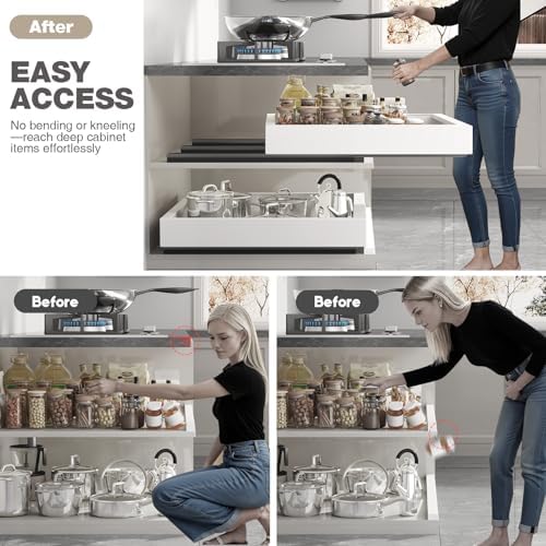 Seinloes 4 Pack Pull Out Cabinet Organizer 22" Deep,Full Extension 3 Slide Rails Slide Out Drawers With Raising Pad for Framed Cabinets,Expandable Width (12.3"-20.5"),No Drill Roll Out Shelf,White - Image 4