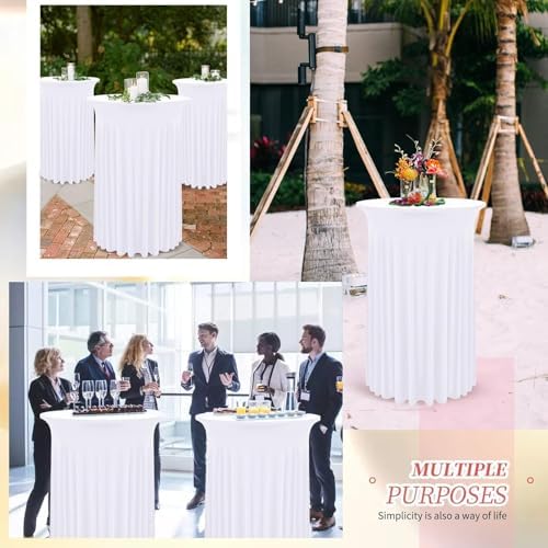 4 Packs White Round Cocktail Table Skirt 32"x 43" - Image 7