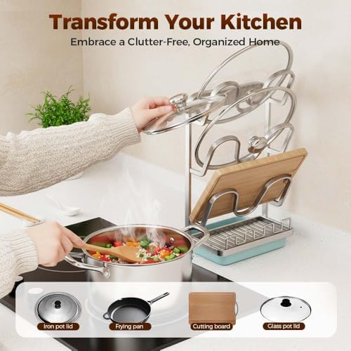 Kitchen Pot Lid Storage Rack, 2026 New Double-layer Rack, Multifunctional Lid Holder for Kitchen Countertop, Compact Pot Lid Stand for Home, Modern Kitchens Organizer for Families (Silver, Double) - Image 6