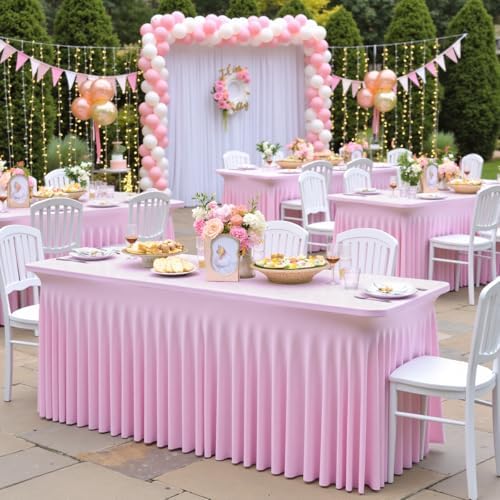 4pk Spandex Tablecloths for 6 Foot Rectangle Tables, Pink Stretch Table Cloth 6ft Fitted Table Cover Desk Skirt for Parties Weddings Birthday Banquet Baby Shower - Image 5