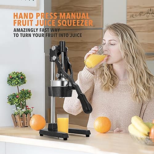 19 Inch Height Extra Tall Commercial Heavy Duty Cast Iron Hand Press Manual Orange Citrus Lemon Lime Grapefruit Pomegranate Fruit Juice Squeezer Machine with Stainless Steel Cup Black - Image 2