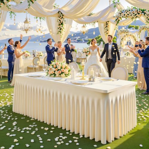 Besutolife Champagne Spandex Tablecloth for 6ft Rectangle Tables 2 Packs- Wrinkle-Resistant, Stretchable, Machine Washable - Perfect for Weddings Banquets Birthday Parties Events - Image 2