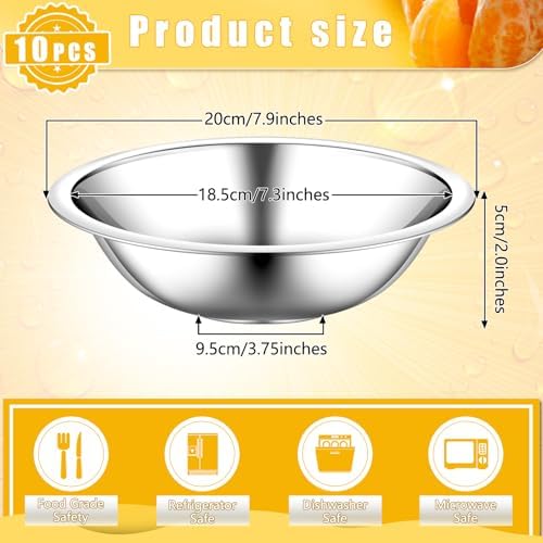 KesaPlan 10pcs Prep Bowls for Cooking,Small Stainless Steel Bowls 6.3inch Wide Metal Bowls Food Prep, 0.75 Quart Flat Base for Kitchen Meal Prep,Mixing,Cooking, Serving. - Image 2