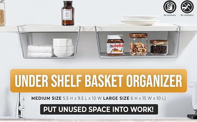 YBM Home Under Shelf Basket (12-Pack) Mesh Stainless Steel Storage Under Cabinet Hanging Basket Rack Maximize Space in Cabinets, Pantry Room, Bathroom, Laundry Room, and More, 1131 - Image 4