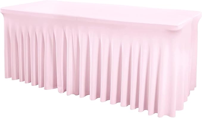 ManMengJi Table Cover and Skirts One-Piece for Folding Tables, 6FT Spandex Fitted Tablecloth with Ruffles Skirt for Weddings, Banquets, Parties, Vendors (Pink 1Pack) by Home