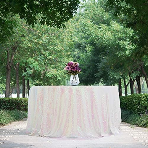 JYFLZQ White Iridescent Sequin Tablecloth, Glitter Table Cover 90'' Round - Image 5