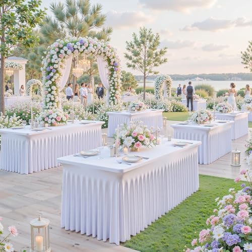 6 Pack White Table Cloth for 6 Foot Rectangle Tables Spandex Fitted Tablecloth 6ft Stretch Table Covers Skirt White Banquet Tablecloths Wrinkle Free Tablecloth for Party Wedding Birthday Event - Image 4