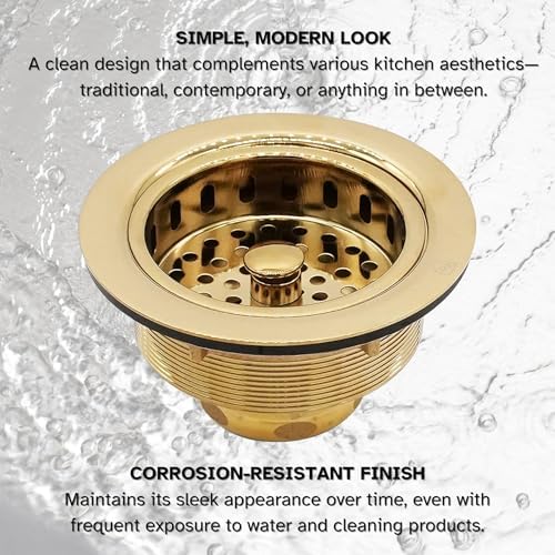 Westbrass A214-01 3-1/2" Post Style Large Kitchen Sink Basket Strainer, Polished Brass - Image 6