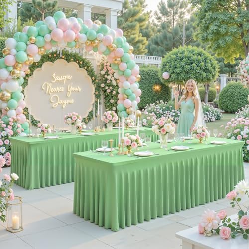 Besutolife 2 Pack Sage Green Spandex Tablecloth for 6ft Rectangle Tables Fitted Table Cloth Stretch Table Covers Skirt 6ft Rectangular Tablecloths for Banquet Parties Wedding Decorations - Image 2