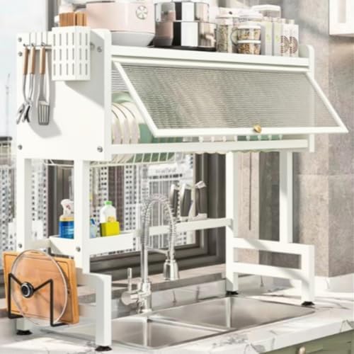 KeepKitchen Sink Shlef Organized Space-Saving,rack dishwashing sink countertop dustproof cupboard storage multifunctional tableware storage drain rack double layer(White single layer,65cm/25.6in) by Tqertrtfxa