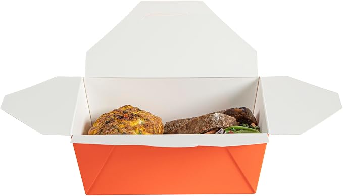 Restaurantware Bio Tek 45 Ounce Take Out Boxes 50 To Go Lunch Boxes - Tab-Lock Closure Heat-Tolerant Orange Paper Disposable Lunch Boxes Greaseproof For Hot And Cold Foods - Image 11