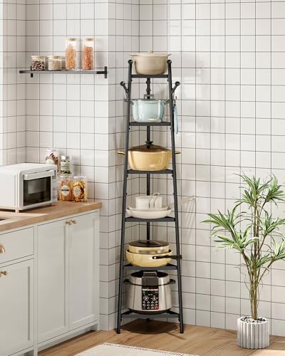 CHOEZON Pot Racks, 6-Tier Cookware Stand, Triangle Shelf Storage Tower for Kitchen, Pans Pots Storage Rack, Metal Wire Shelf Organizer, Corner Shelf, for Kitchen, Living Room, Black TPR15BB by Choezon