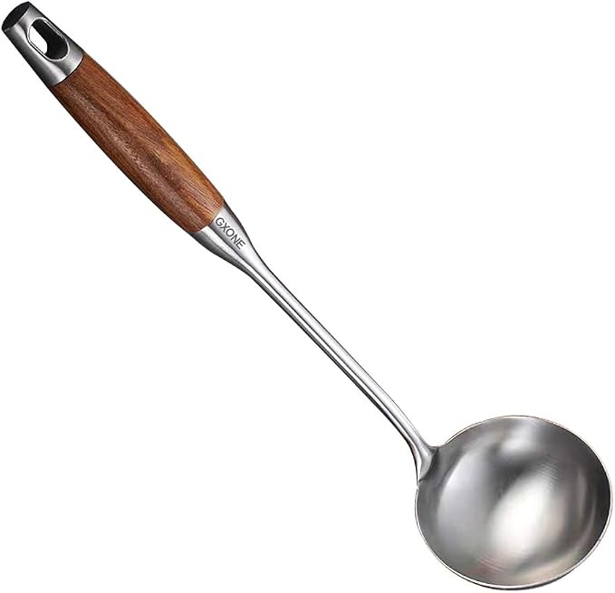 Soup Ladle,304 Stainless Steel Cooking Ladle with Wooden Handle,14.6Inch by GXONEHomeKitchen
