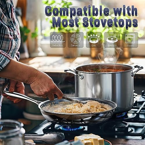 Cooks Standard Multi-ply Clad Stainless Steel Cookware Set, Includes Saucepans, Steamer, Stockpot, Frying Pans with Lids, Induction Compatible, Dishwasher Safe, Oven Safe, 10-Piece - Image 3