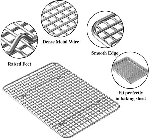 Baking Supplies, Baking Sheet & Rack Set [2 Sheets + 2 Racks], Baking Tray, Stainless Steel Cookie Pan with Cooling Rack, Non Toxic & Heavy Duty & Easy Clean (9 x 7 x 1 inch) - Image 4