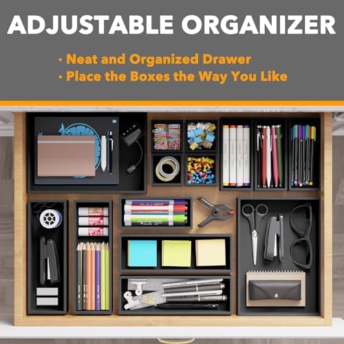 SpaceAid 14-Piece Bamboo Drawer Organizer Storage Boxes Set, Wood Tray Junk Drawer Organizers Multi-Use Divider Bins for Kitchen, Bathroom, Office Desk and Makeup Organization (14 Pack, Black) - Image 5