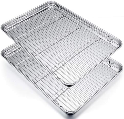 P&P CHEF 19.6 Inch Baking Sheet with Rack Set, Pans with Flat Racks | 2 Baking Sheets + 2 Cooling Wire Racks, Dishwasher & Oven Safe, Non-toxic & Lasting Use, Fit for Regular Oven by PPCHEF