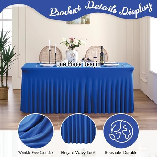 leegleri 6 Pack Royal Blue Spandex Table Clothes for 6 Foot Rectangle Tables, Wrinkle Free Fitted Table Cloth 6ft Stretch Tablecloths for Parties Weddings Birthday Banquet Baby Shower - Image 3