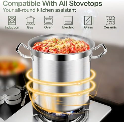 Stock Pot-20QT Stainless Steel Stockpot with Lid, Heavy Duty Tri-Ply Bottom Commercial Grade Large Stock Pot & Stockpots for Boiling Cooking Soup Stew Canning Cooking Pots,Big Stockpot, Deep Cookware - Image 4