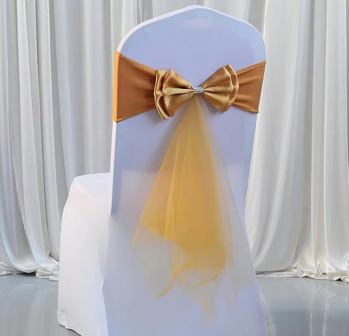 50Pcs Stretch Satin Chair Sashes Bows Chair Bands Decor for Hotel Wedding Reception Party Event Chair Cover Decoration Yellow by SXXLDNG