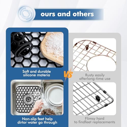 2 Pack Silicone Sink Protectors for Kitchen Sink -12"x 11" Center Drain - Image 5