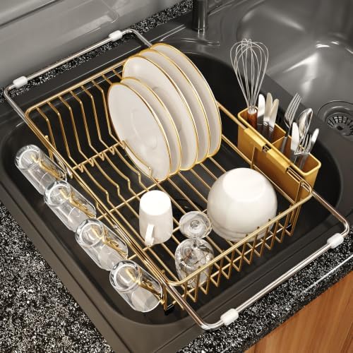 MAJALiS Gold Dish Drying Rack Over The Sink with Utensil Holder by MAJALiS