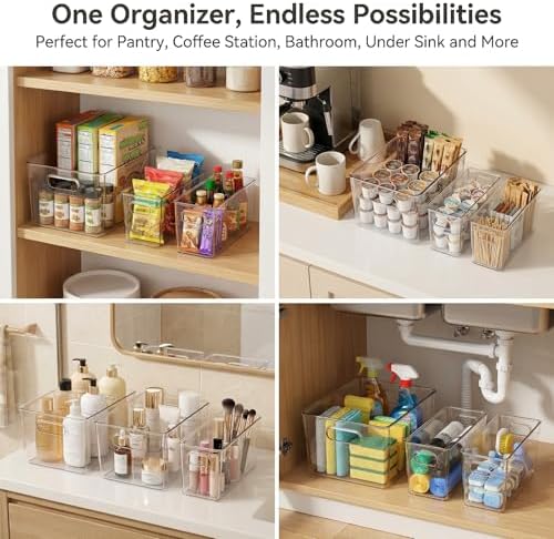 MOONEDGE 10 Pack Clear Plastic Storage Organizer Bins, 4 Large & 6 Narrow - Image 2