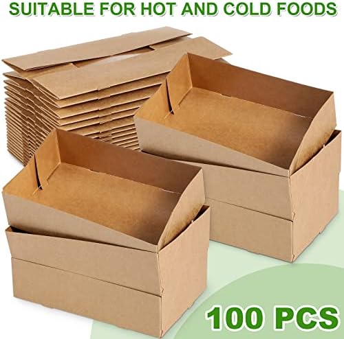 Chinco 100 Pieces Paperboard Kraft Food Trays 4 Corner Pop up Food Tray Disposable Foldable Cardboard Movie Night Snack Party Container Box for Holding Drink at Stadiums or Theaters (Brown) - Image 2