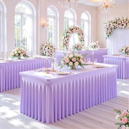 gogoparti 6 Pack Spandex Purple Fitted Table Cloth for 8ft Rectangle Tables Purple Stretch Tablecloth Table Covers Skirt Banquet Wrinkle Free Tablecloths for Parties Wedding - Image 4