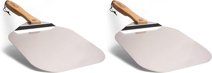 Chef Pomodoro Aluminum Metal Pizza Peel with Foldable Wood Handle for Easy Storage, Pizza Spatula, Gourmet Luxury Pizza Paddle for Baking Homemade Pizza Bread (12 inch) (Pack of 2) by ChefPomodoro